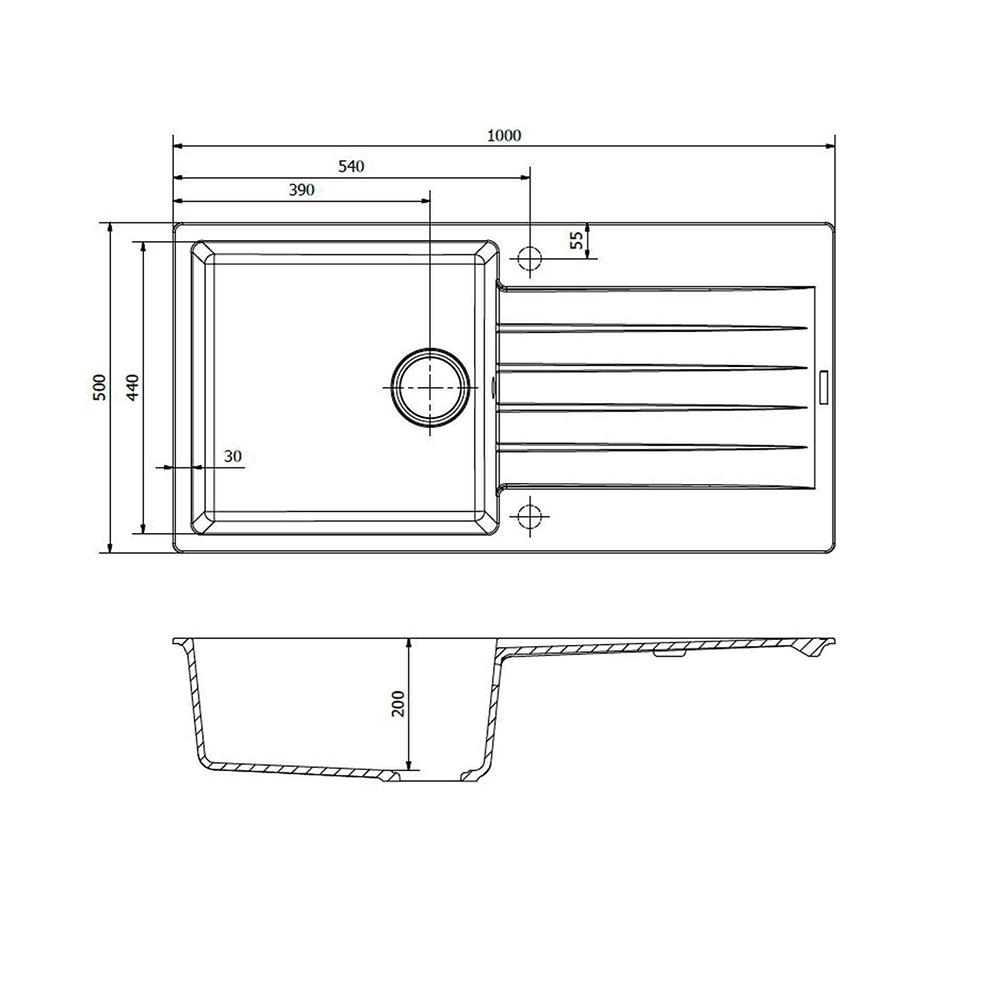 Reginox Harlem 1 Bowl Granite Composite Kitchen Sink & Waste Kit - 1000 x 500mm
