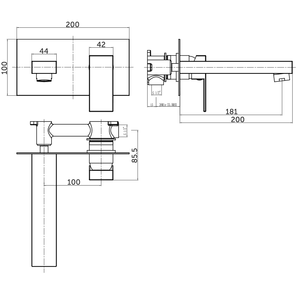 Vellamo Forte Wall Mounted Basin Mixer