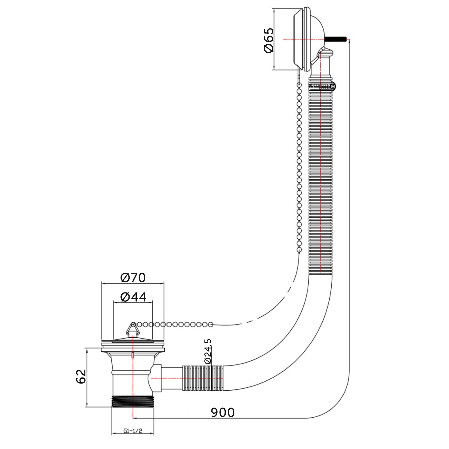 Vellamo Plug & Chain Bath Waste with Overflow