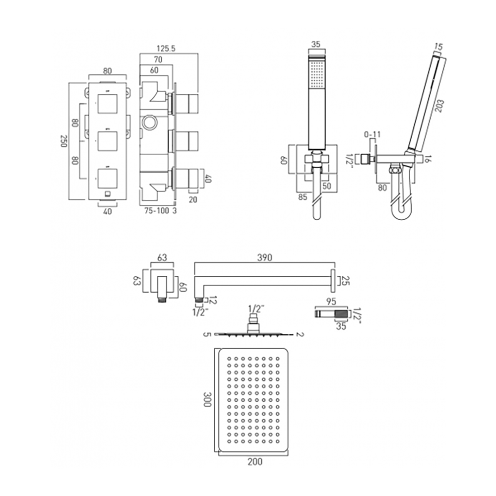 Vado Tablet Notion Vertical Concealed Thermostatic Shower Valve Package 13