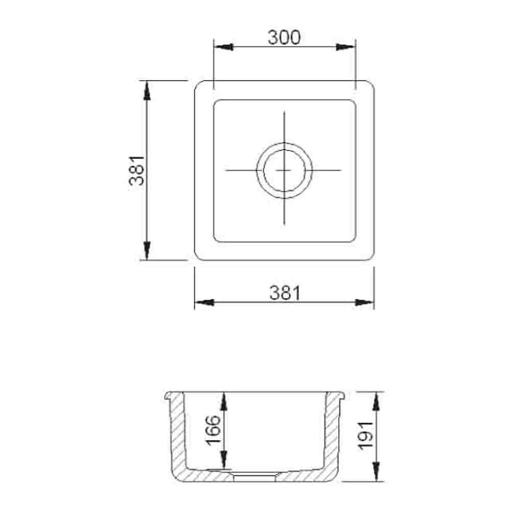 Shaws Classic Belthorn White Ceramic Single Bowl Undermount or Top Mount Kitchen Sink - 381 x 381mm