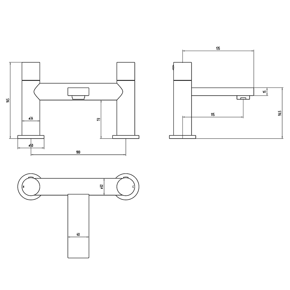 The Tap Factory Vibrance Brushed Brass Deck Mounted Bath Filler - 6 Handle Colours Available