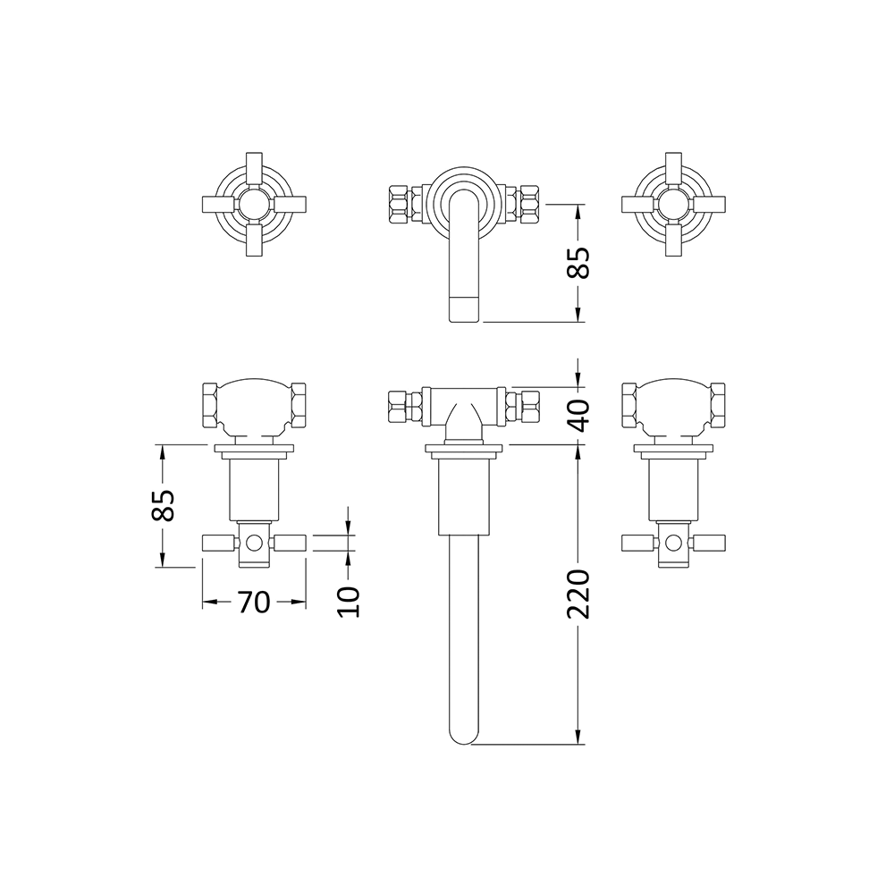 Hudson Reed Tec Crosshead Wall Mounted Basin Mixer