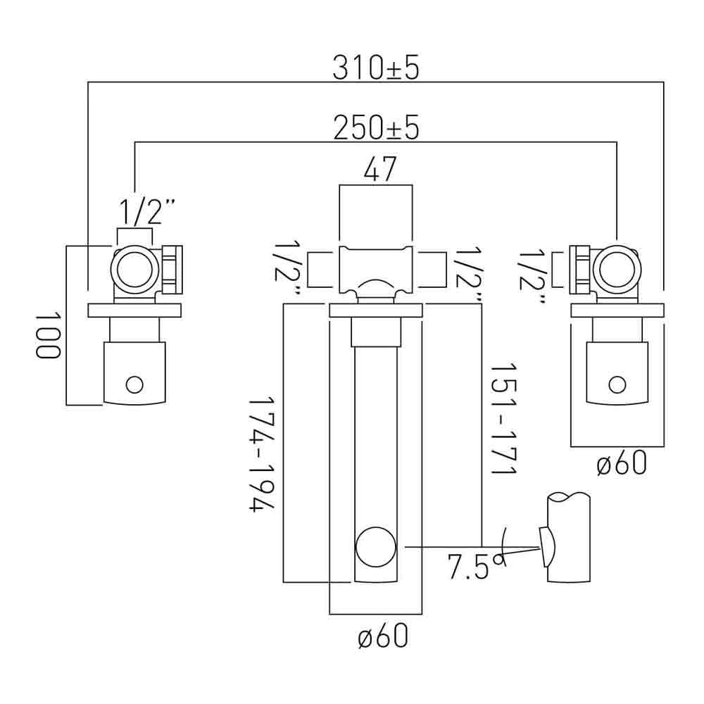 Vado Zoo Wall Mounted 3 Hole Basin Mixer