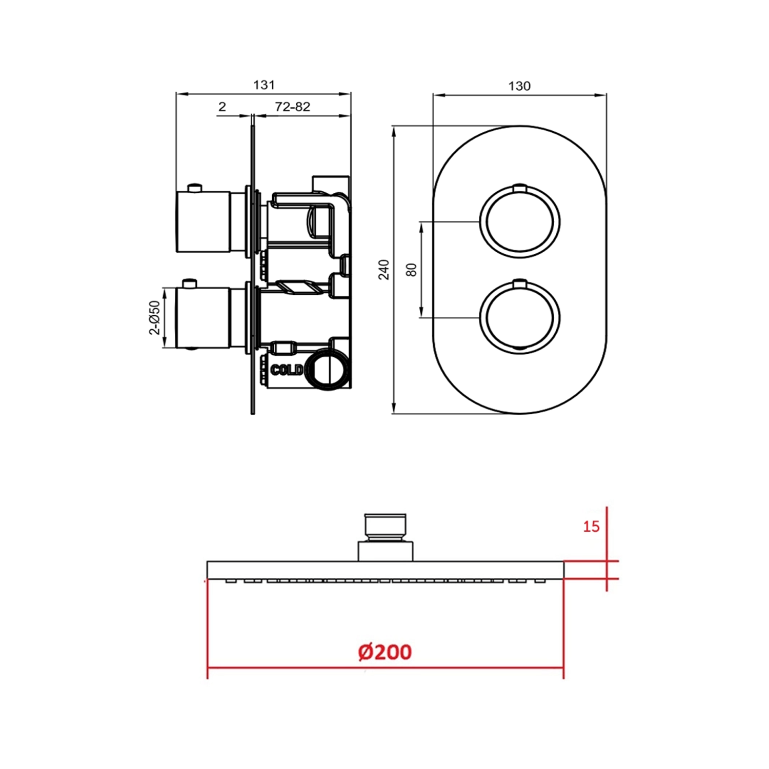 Natasha Concealed Thermostatic Shower Valve & ABS Fixed Shower Head