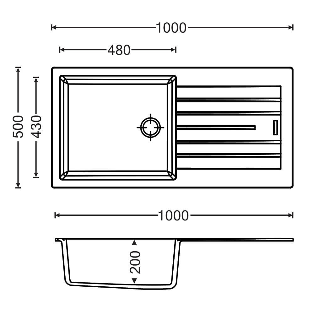 Vellamo Horizon Large Single Bowl Granite Composite Kitchen Sink & Waste - 1000 x 500mm