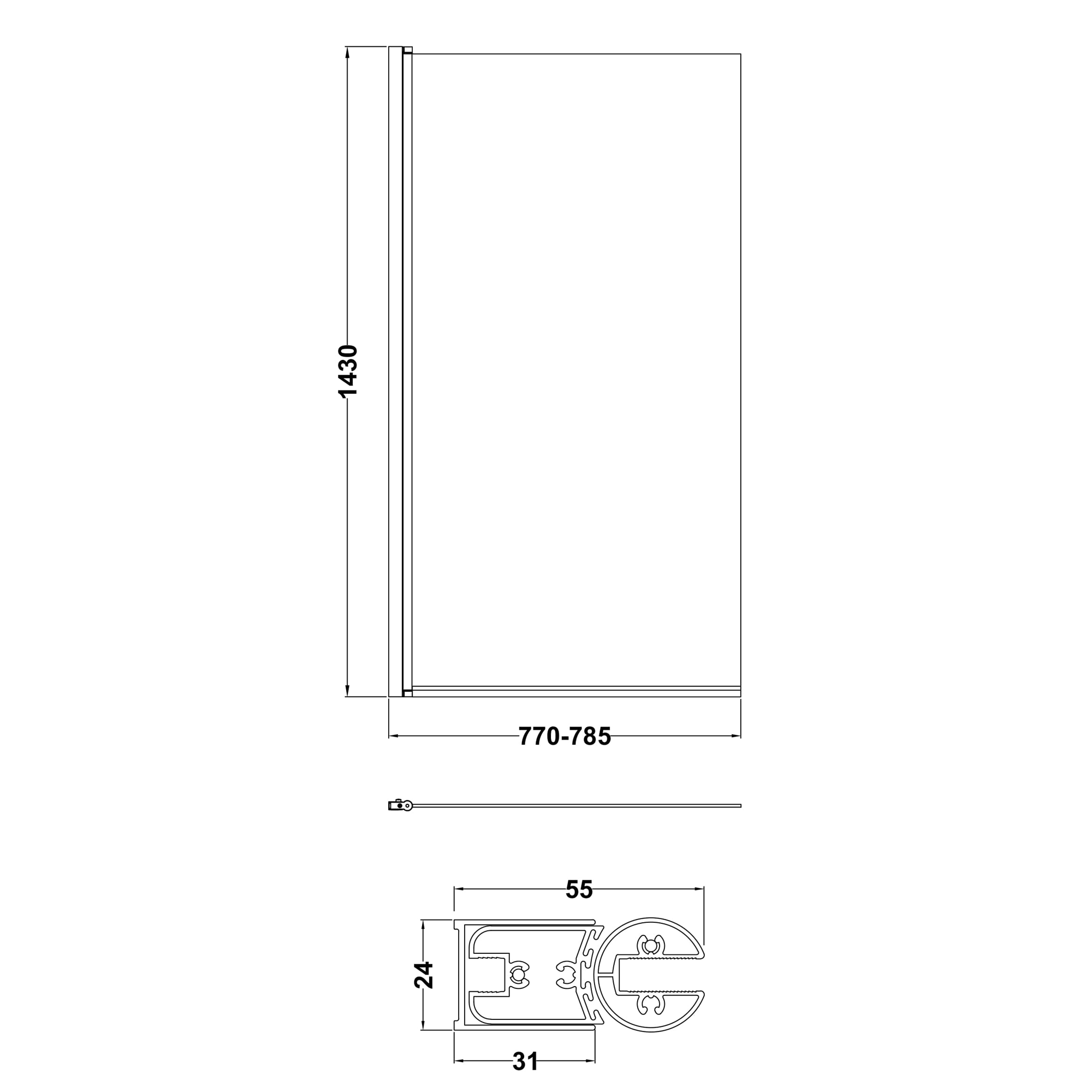 Vellamo Brushed Brass Square Corner Hinged Bath Screen - 1430 x 775mm