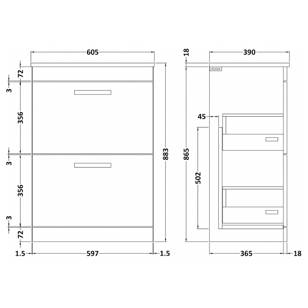 Emily 600mm Floorstanding 2 Drawer Vanity Unit and Countertop