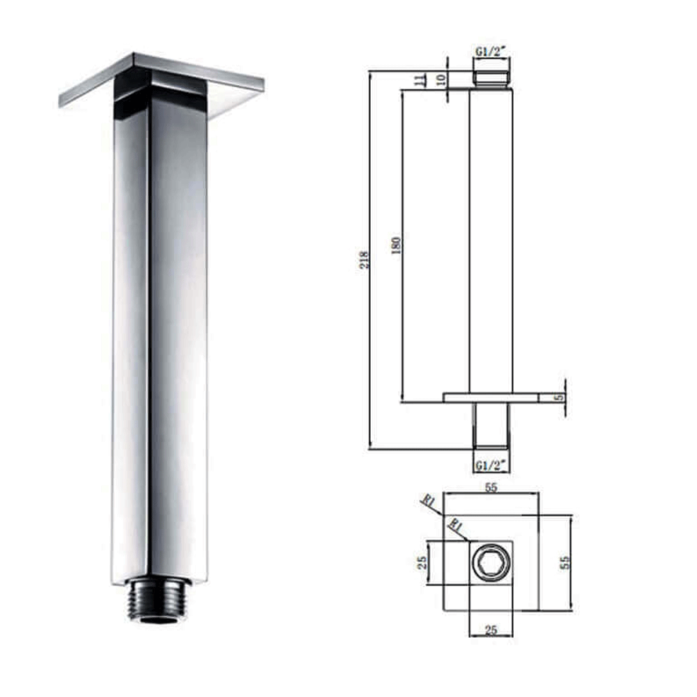 Vellamo Square Ceiling Mounted Shower Arm - 180mm
