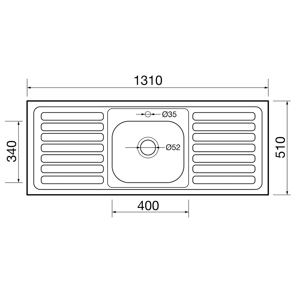 Clearwater Contract Inset Single Bowl Stainless Steel Sink with 1 Tap Hole & Double Drainer - 1310 x 510mm