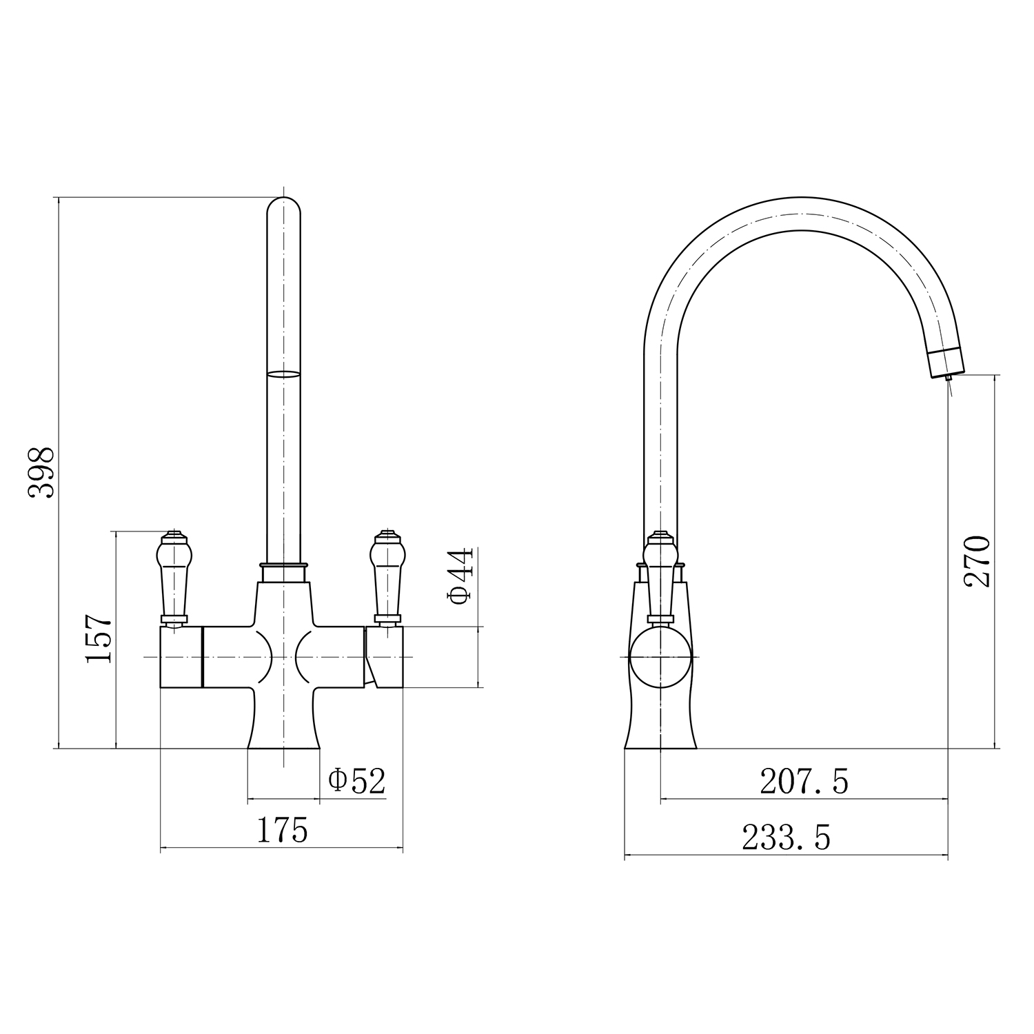 Butler & Rose 3-in-1 Traditional Instant Hot Water Kitchen Mixer & Filter Unit - Brushed Gold