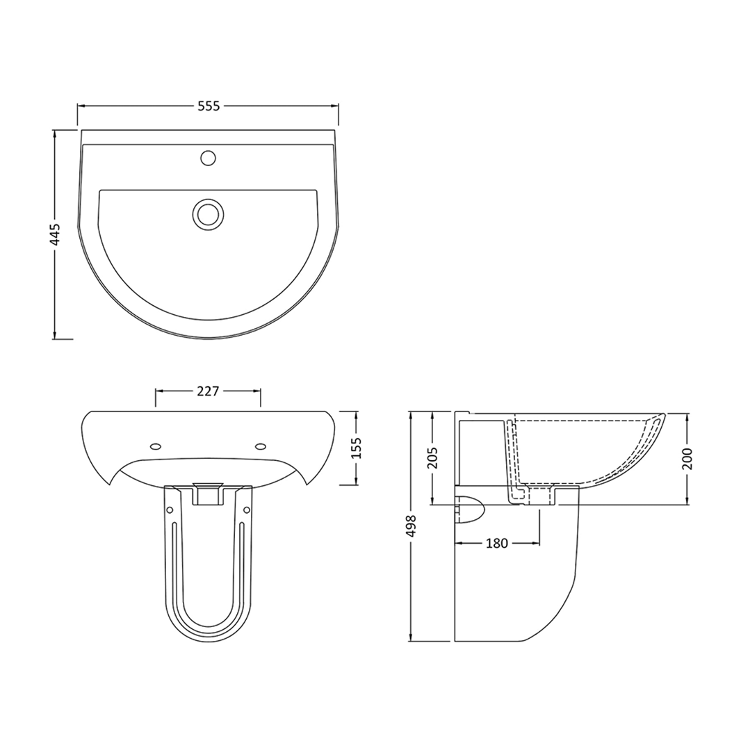 Vellamo Connect 555mm Semi Pedestal & Basin