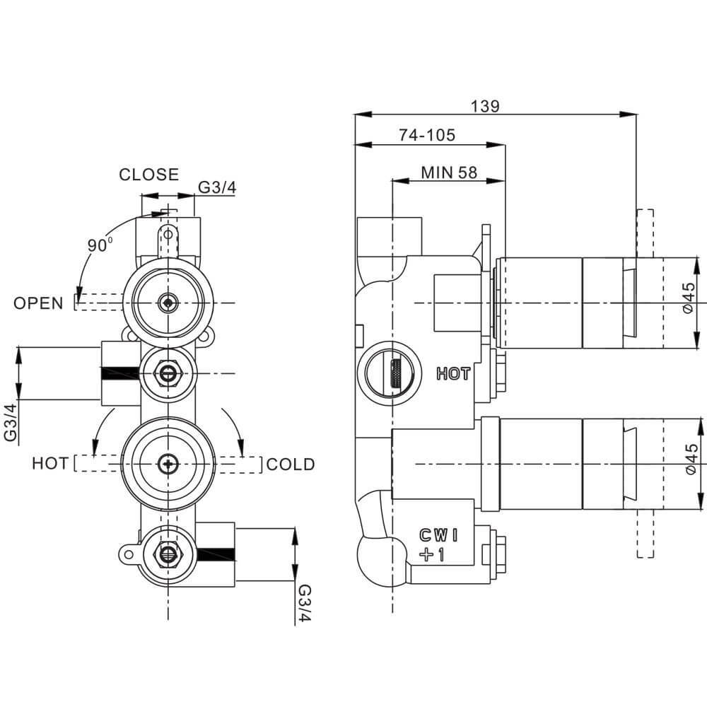 Crosswater KH Zero 3 Concealed 1 Outlet Thermostatic Shower Valve