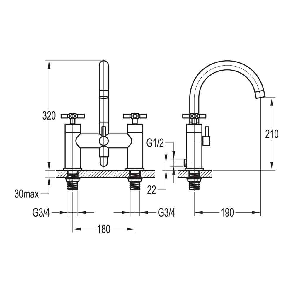 Flova XL Deck Mounted Bath Shower Mixer with Handset Kit