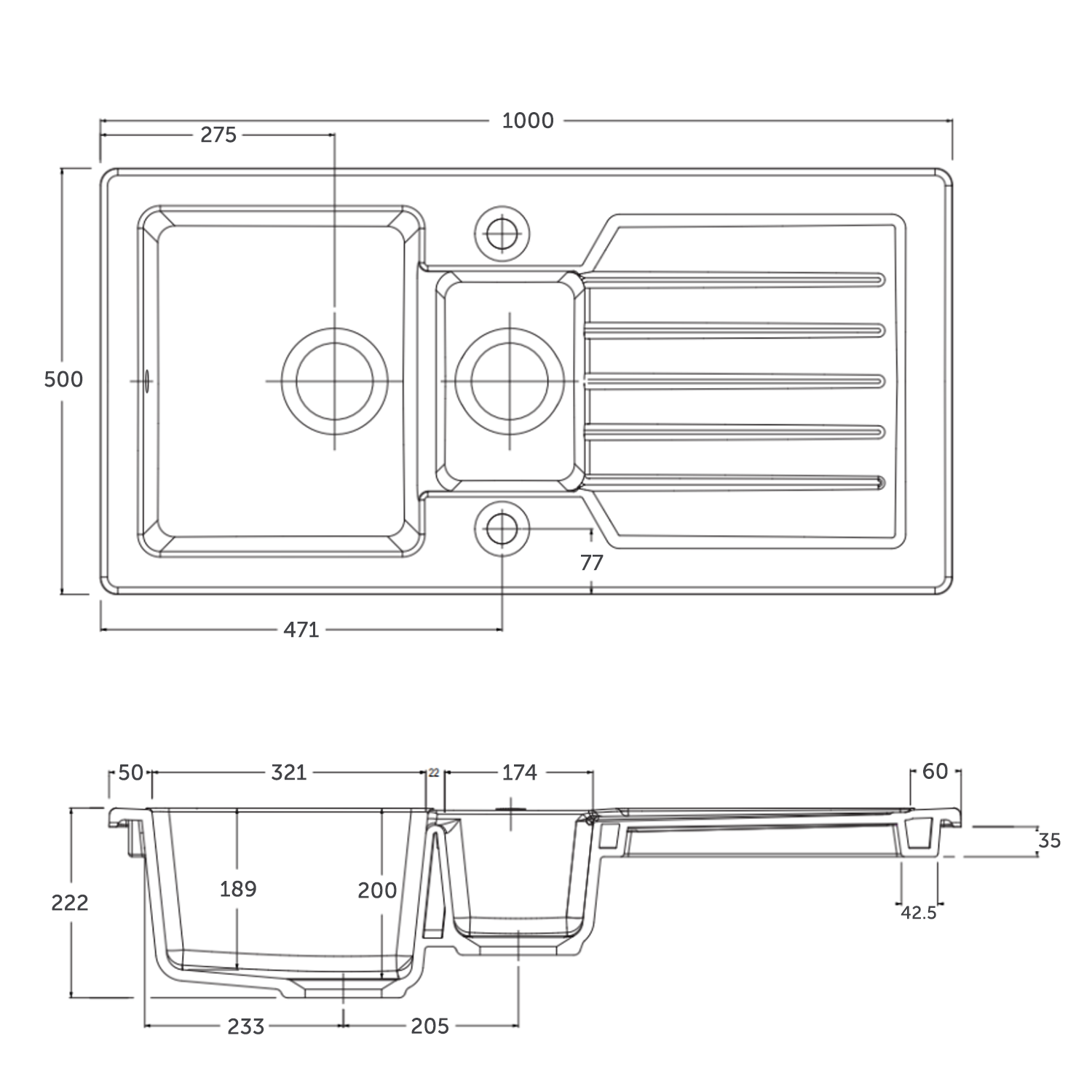 Butler & Rose Farmhouse 1.5 Bowl White Ceramic Kitchen Sink with Reversible Drainer - 1000mm x 500mm