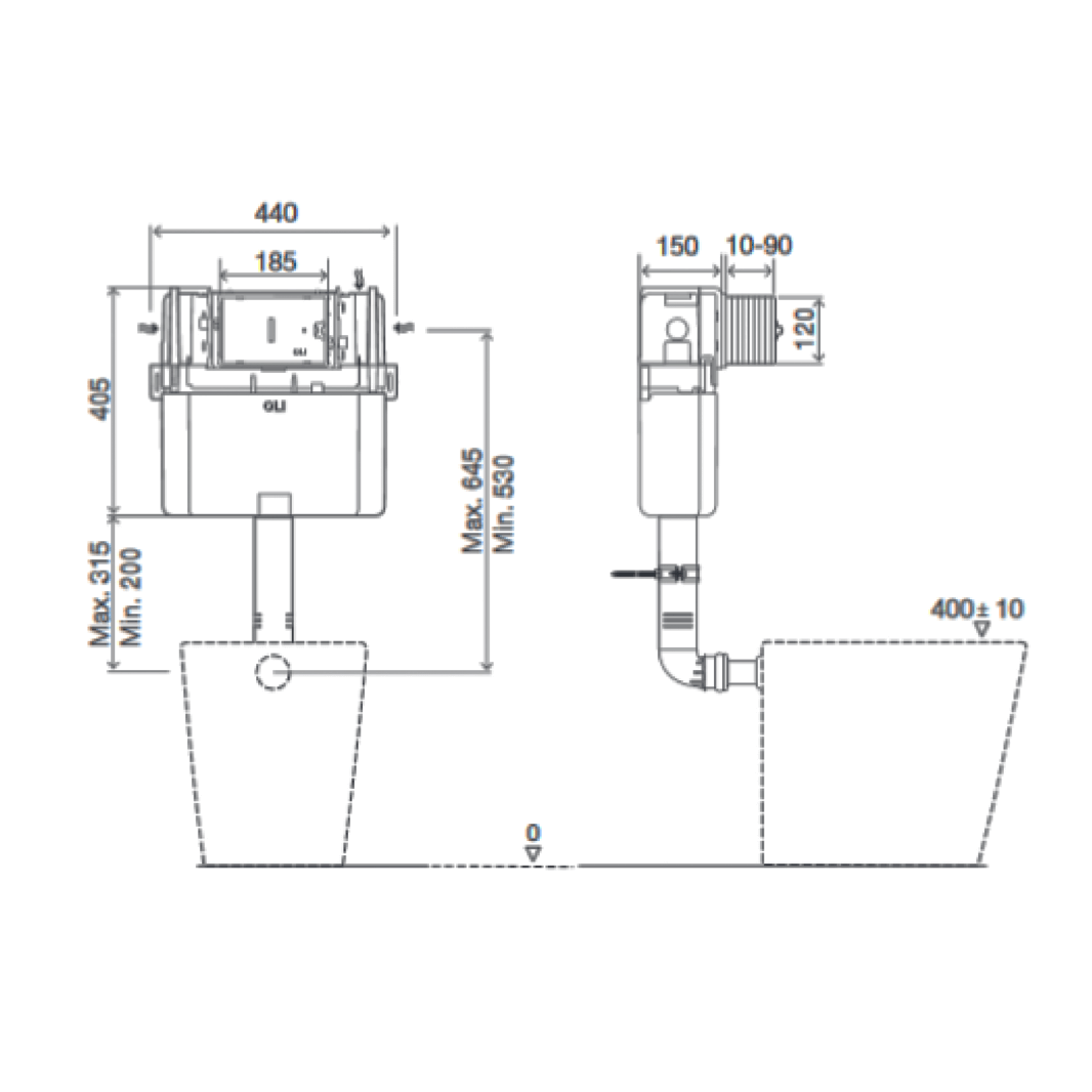 VOS Dual flush in-wall cistern