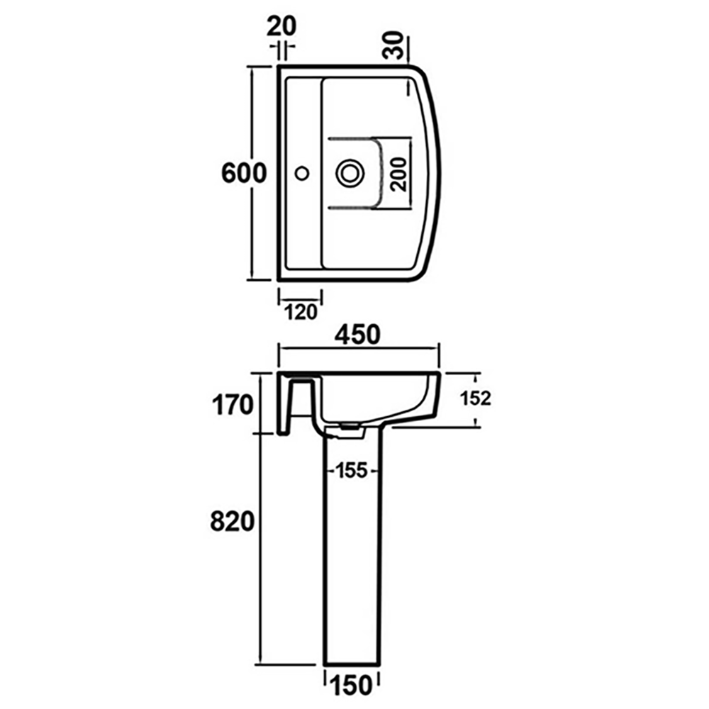 Jack 600mm Basin & Full Pedestal