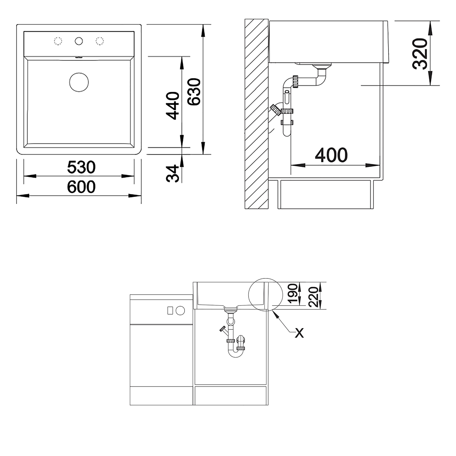 Blanco Panor 1 Bowl Crystal Gloss White Wall Mounted Belfast Ceramic Kitchen Sink & Waste with Tap Ledge - 600 x 630mm