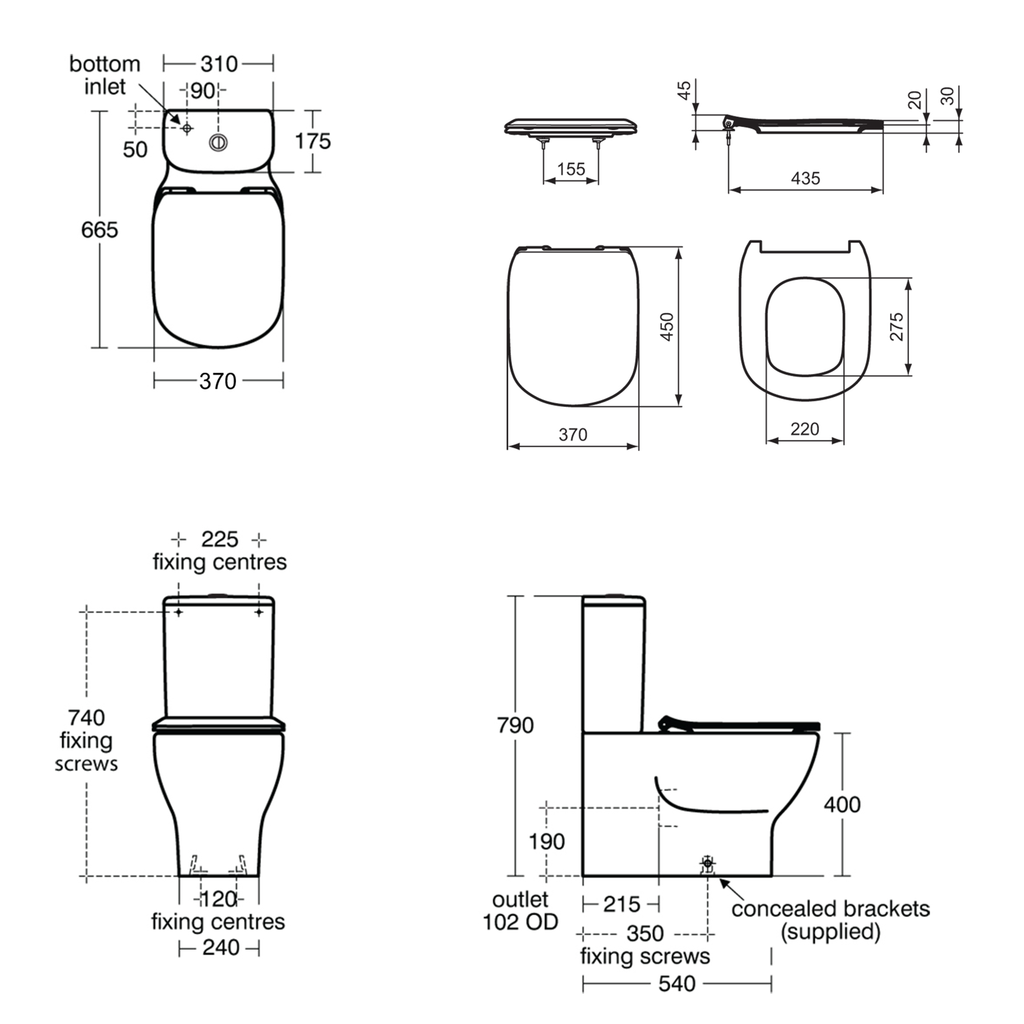 Ideal Standard Tesi Close Coupled Fully Back to Wall Toilet with Aquablade® Flush Technology & Soft Close Seat