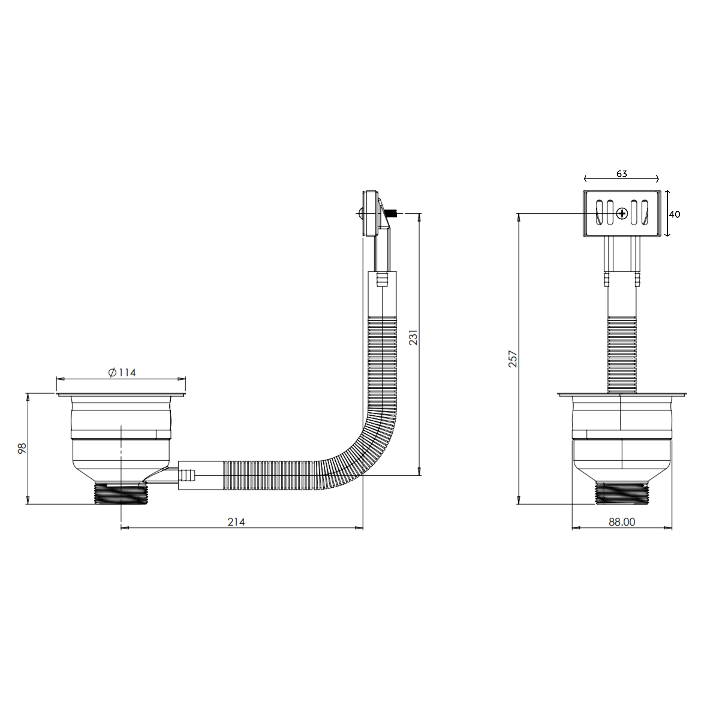 Top-Fix 90mm Basket Strainer Kitchen Sink Waste, Overflow Pipework & Cover