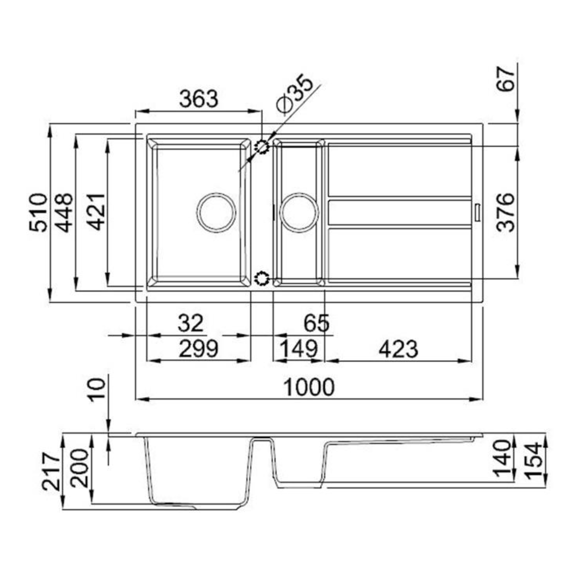 Reginox Best 475 1.5 Bowl Granite Composite Kitchen Sink & Waste Kit with Reversible Drainer - 1000 x 510mm - SOPHIE 1651