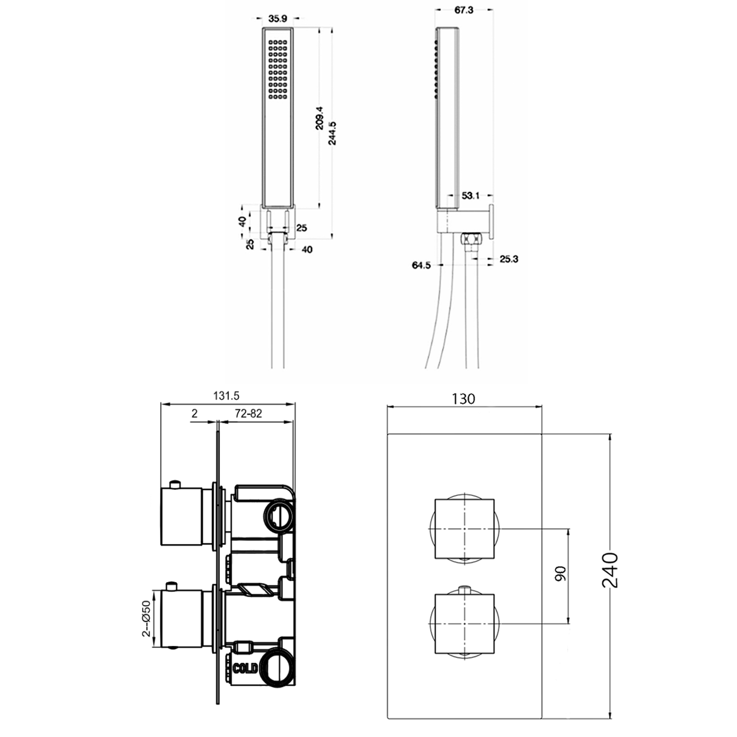 Margot Concealed Shower Valve, Fixed Shower Head & Handset