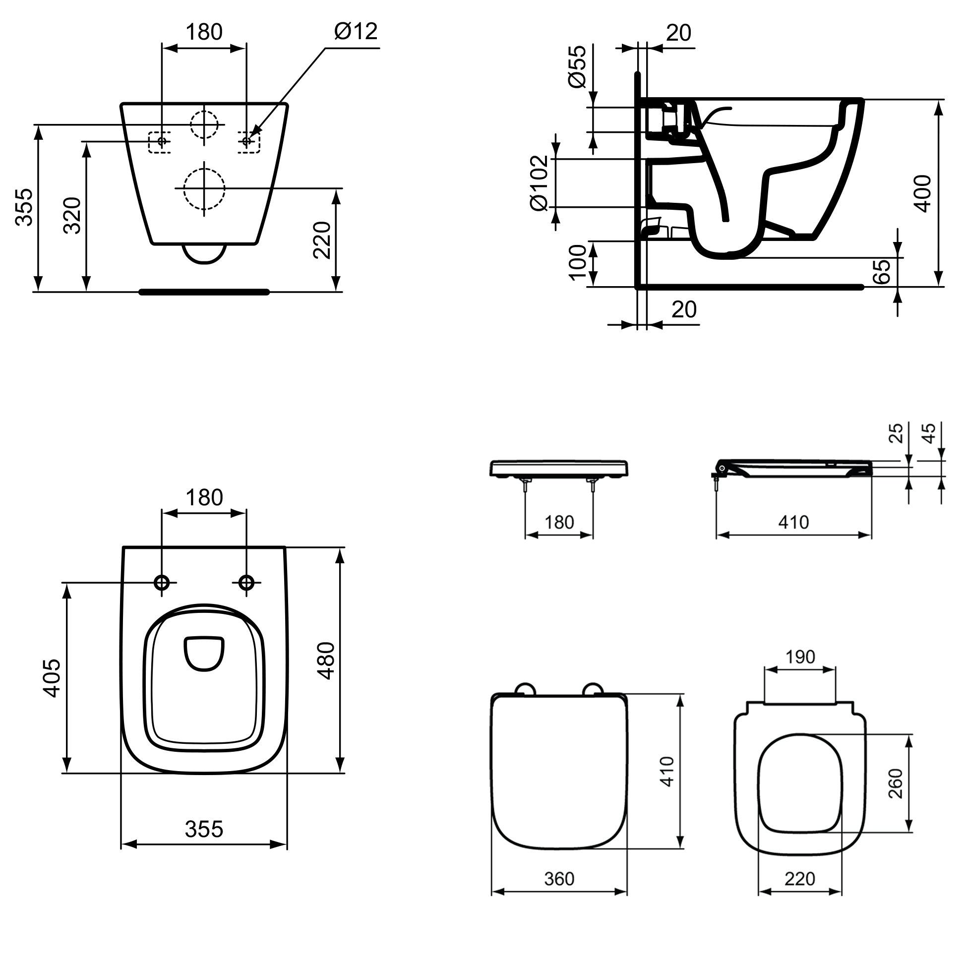 Ideal Standard i.life S Compact Wall Hung Rimless Toilet with Soft Close Seat