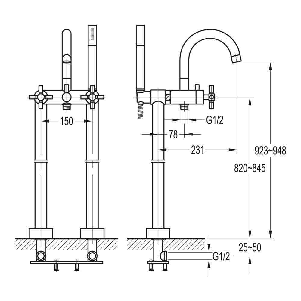 Flova XL Floor Standing Bath Shower Mixer Tap with Handset Kit