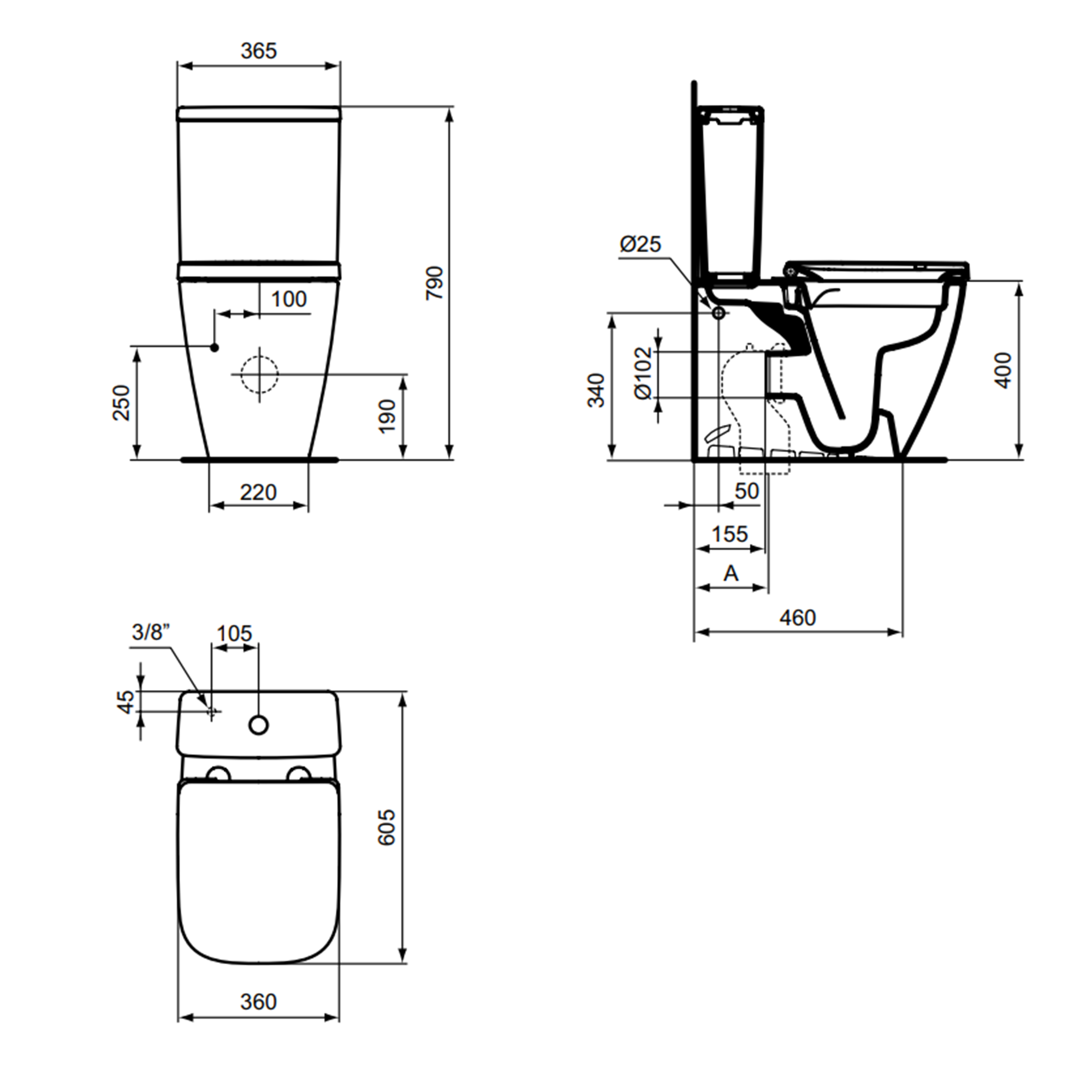 Ideal Standard i.life S Compact Close Coupled Fully Back to Wall Rimless Toilet with Soft Close Seat