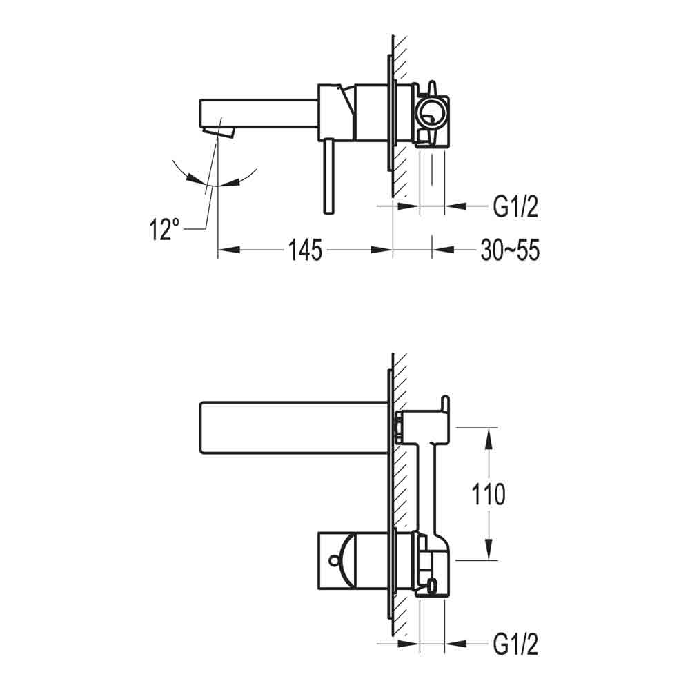 Flova STR8 Wall Mounted Single Lever Basin Mixer with Clicker Waste