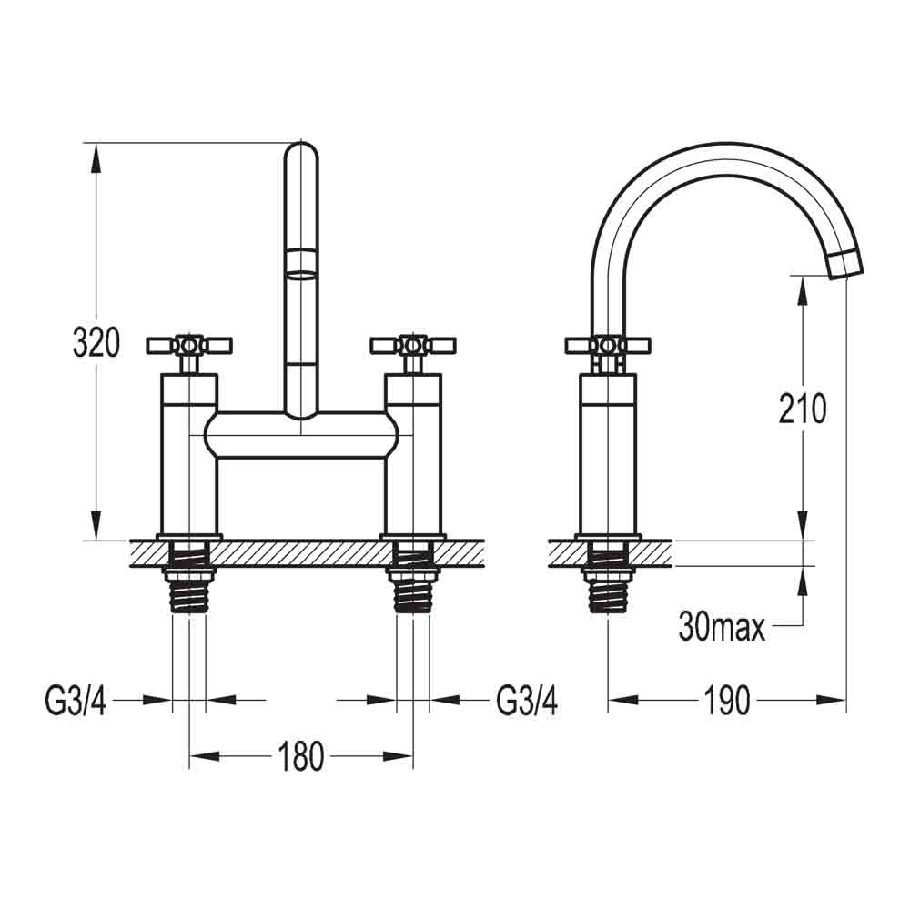 Flova XL Deck Mounted Bath Mixer Tap
