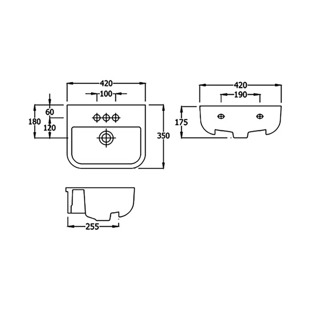 RAK Series 600 Ceramic Semi Recessed Basin 420mm - 2 Tap Hole