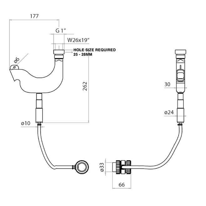 VOS Bath Deck Mounted Shower Handset - Matt Black
