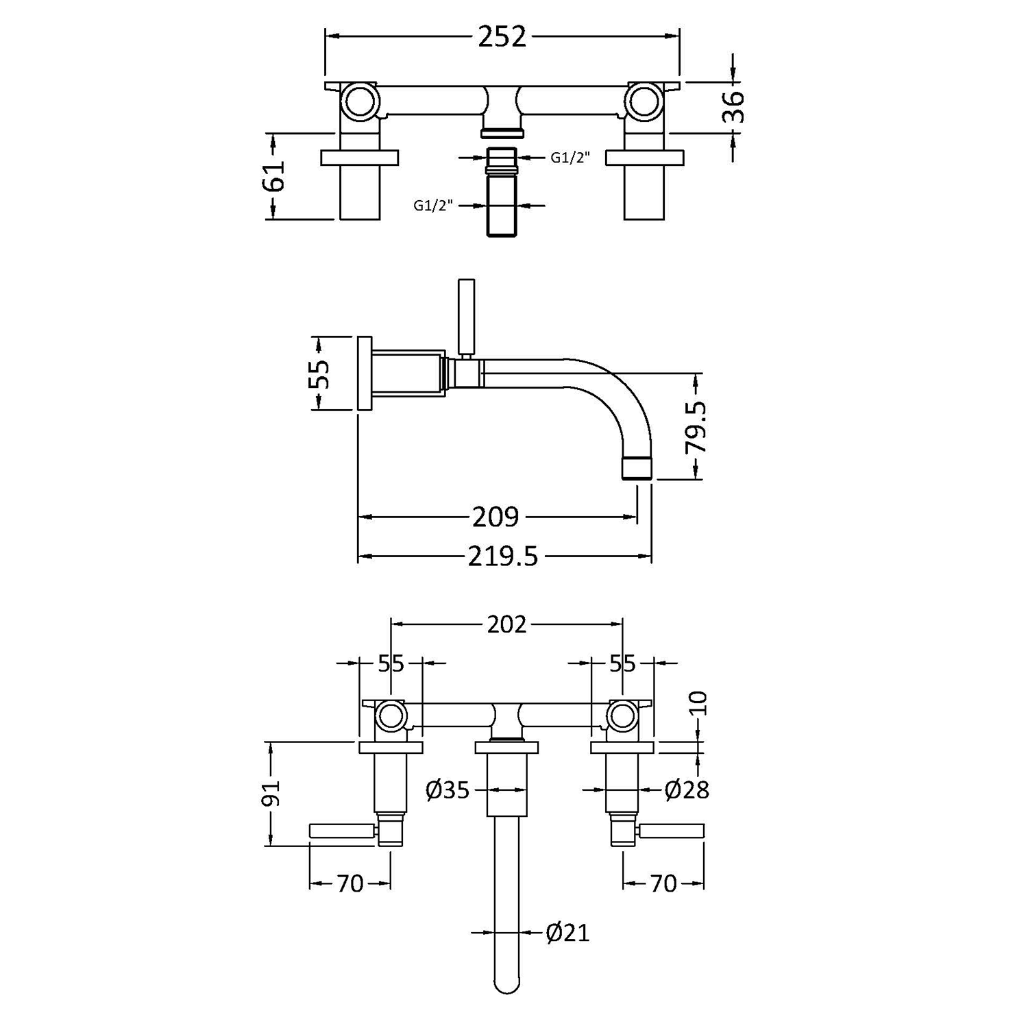 Hudson Reed Tec Lever Wall Mounted Basin Mixer