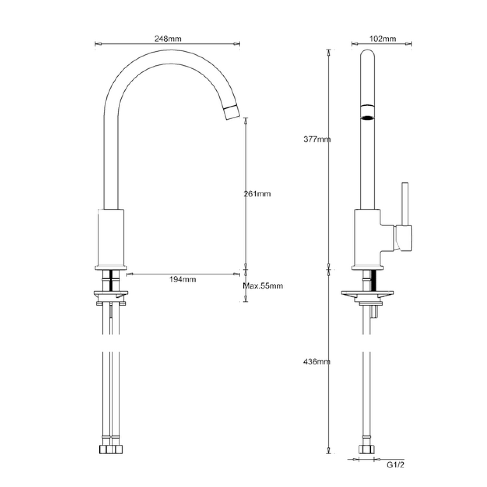 Crosswater MPRO Single Lever Mono Kitchen Mixer Tap - Brushed Stainless Steel