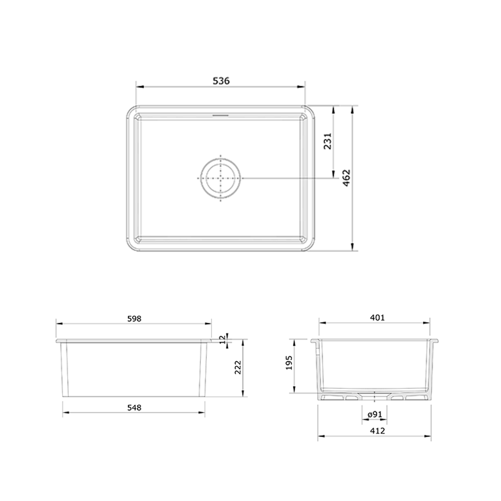 Rangemaster Rustique 1 Bowl Inset/Undermount Fireclay White Ceramic Kitchen Sink & Waste Kit - 598 x 462mm