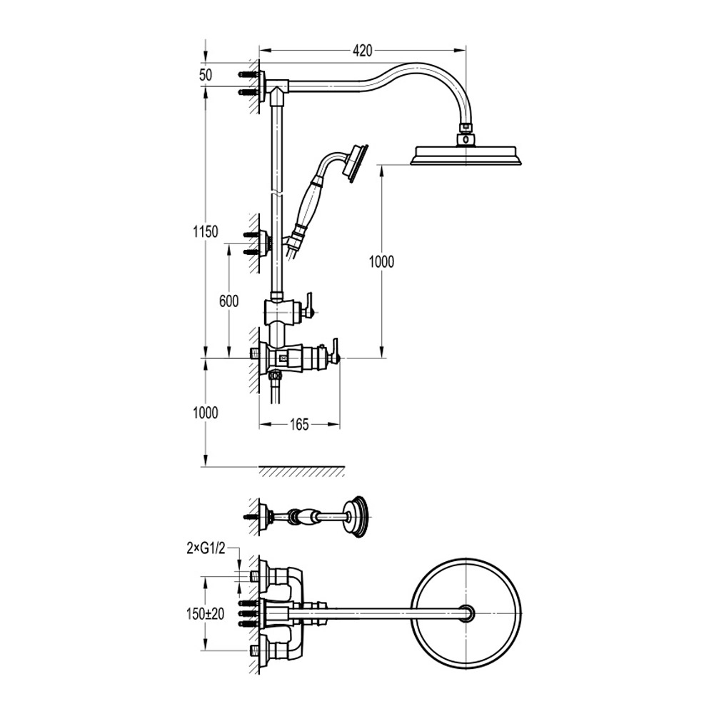 Flova Liberty Exposed Thermostatic Shower Column with Overhead Rainshower & Handset Kit - Chrome