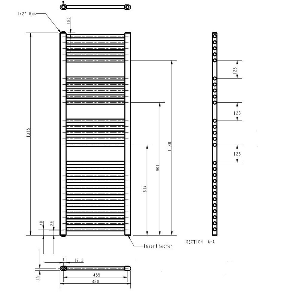 Brenton Hestia Electric Straight White Heated Towel Rail - 1375 x 480mm