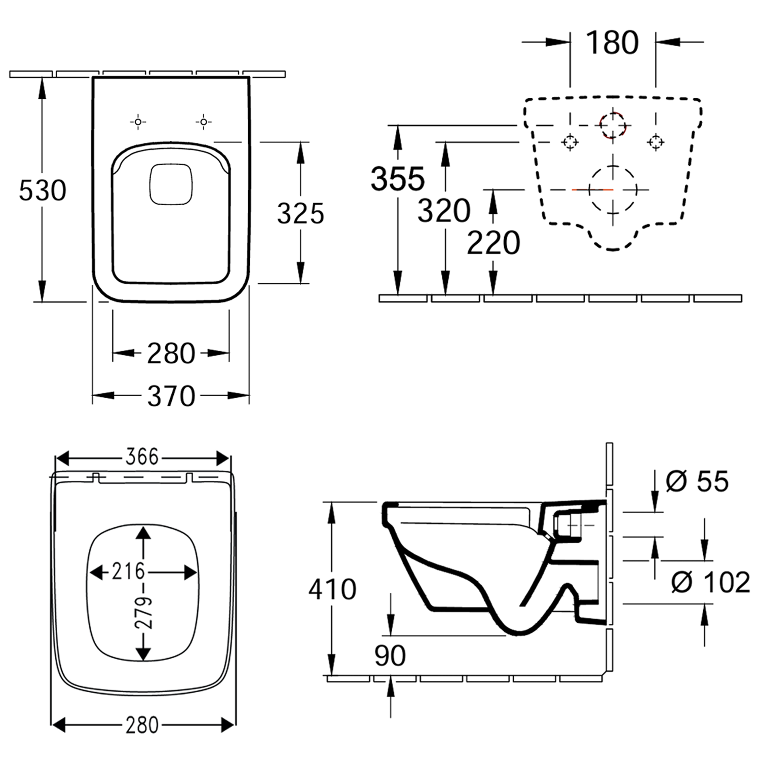 Villeroy & Boch Architectura Rimless Square Wall Hung Toilet & Soft Close Seat