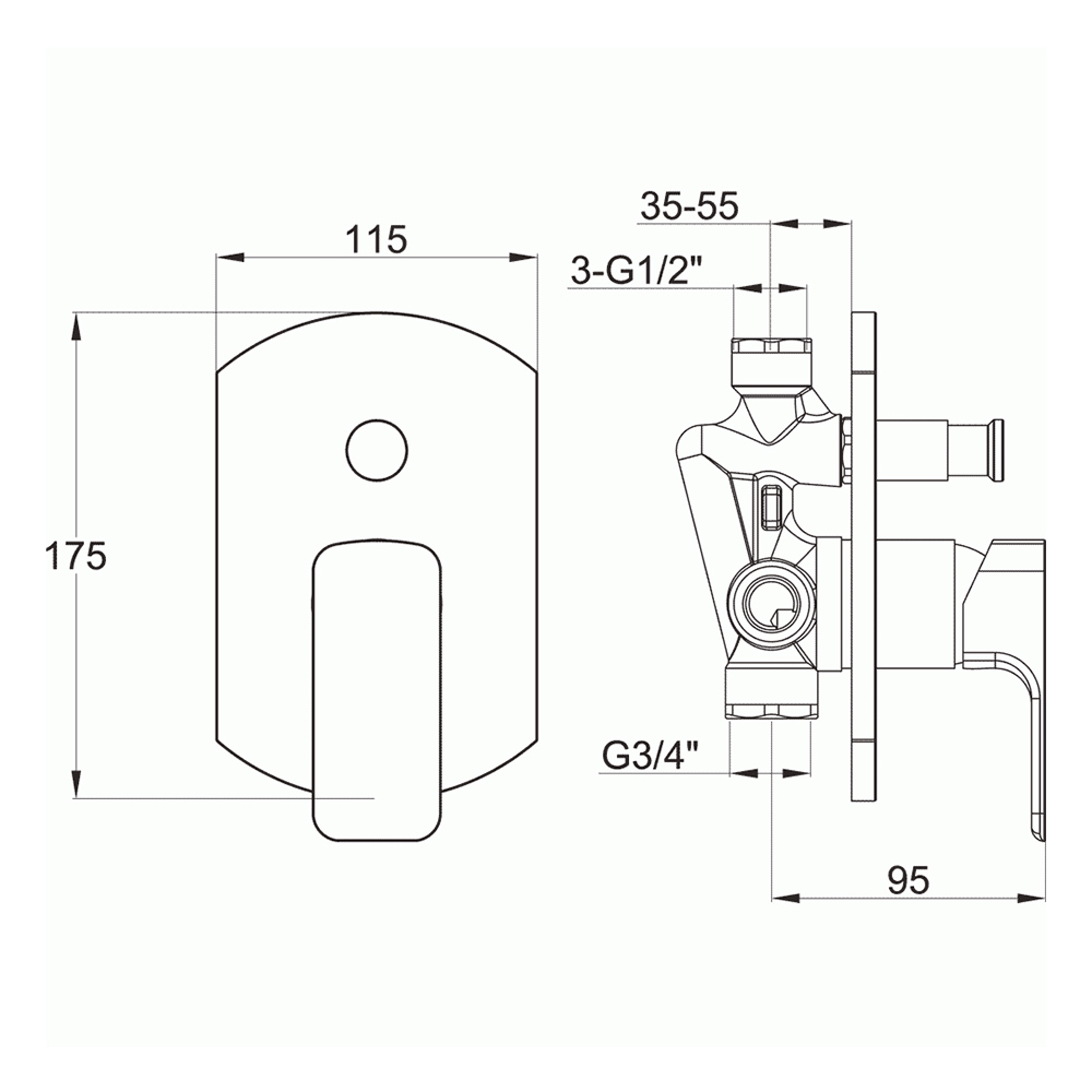 Vellamo Panache Manual Concealed Shower Valve with 2-Way Diverter