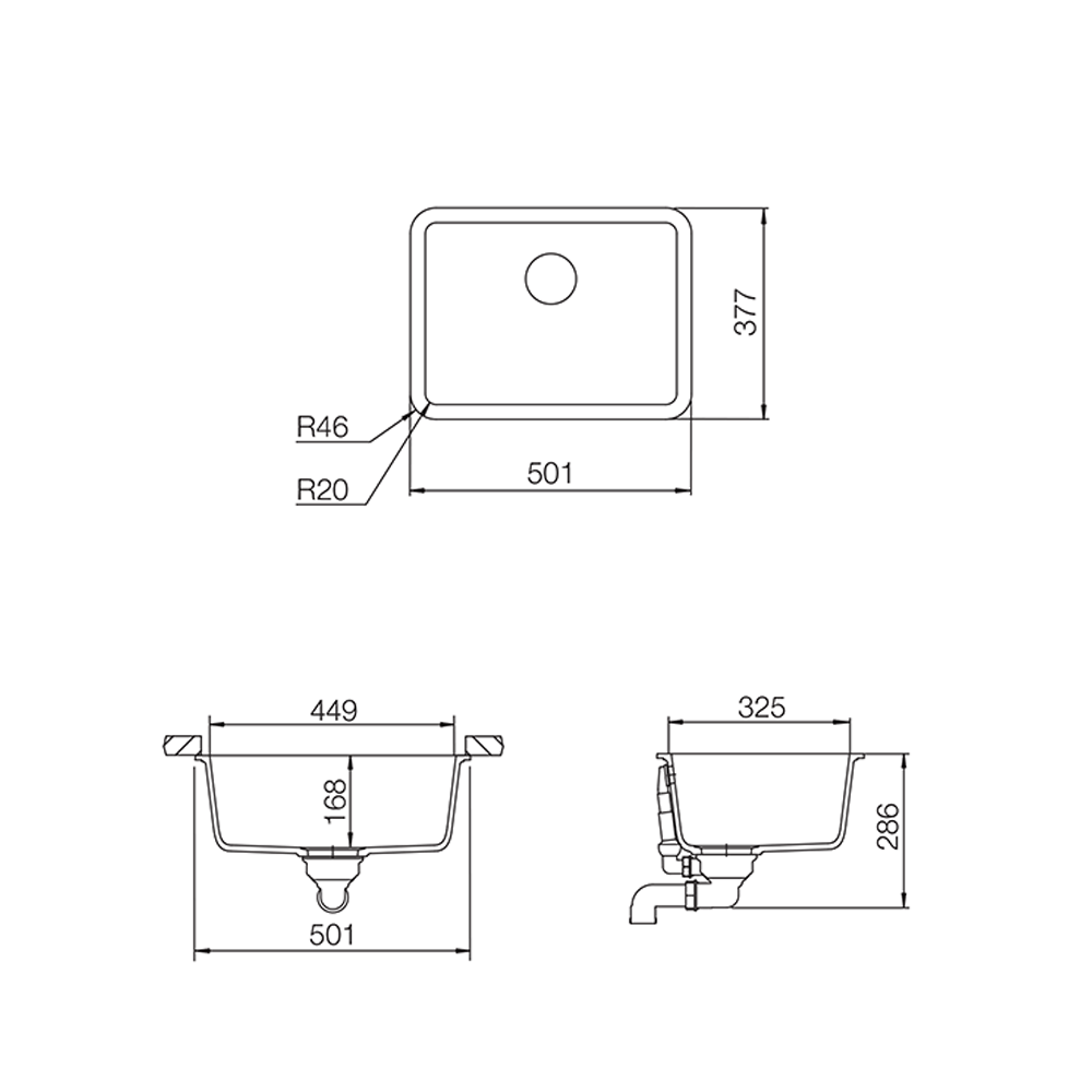 Rangemaster Paragon Compact 1 Bowl Granite Composite Undermount Kitchen sink & Waste Kit - 501 x 377mm