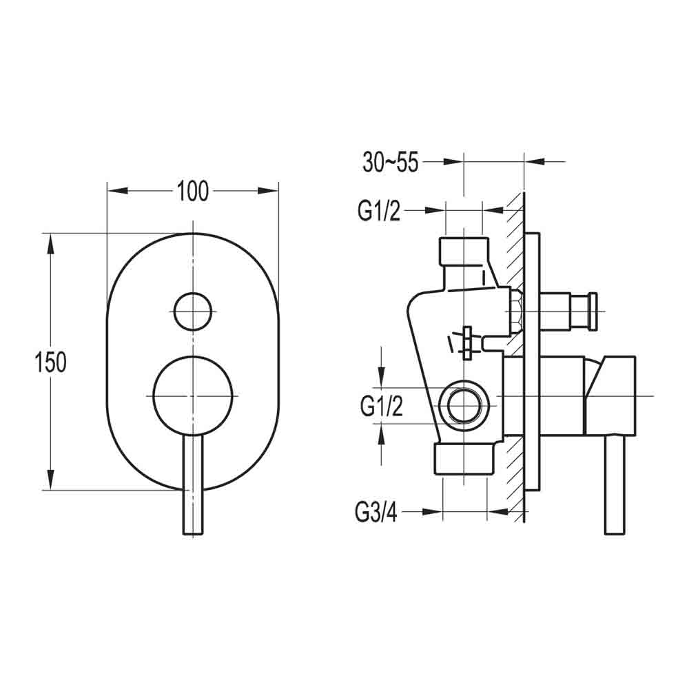 Flova Levo Concealed Manual Shower Valve with 2-Way Diverter