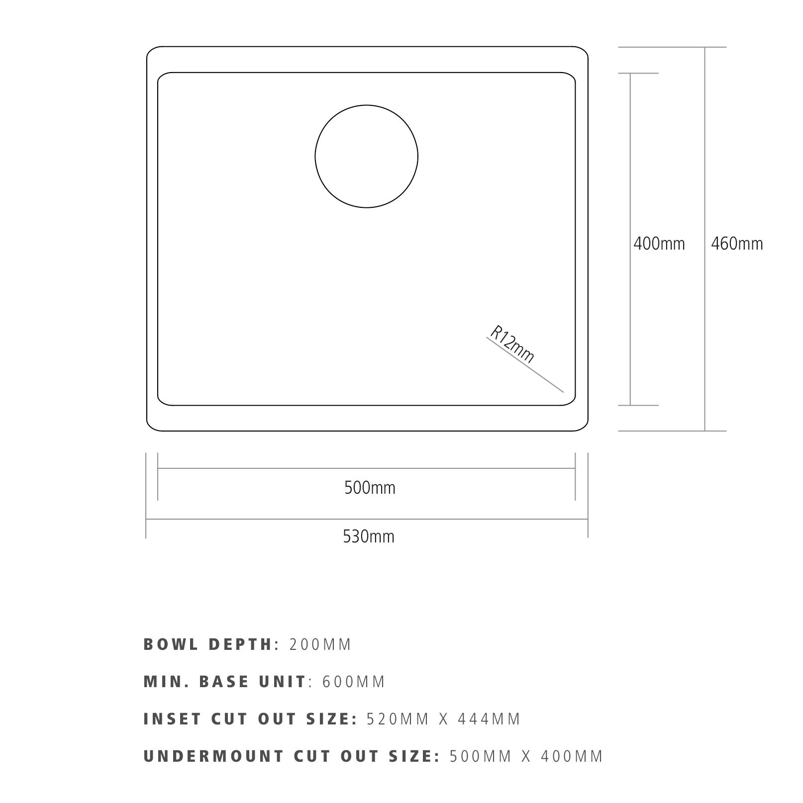 Caple Leesti 1 Bowl Inset or Undermount Granite Composite Kitchen Sink & Waste Kit - 530 x 460mm