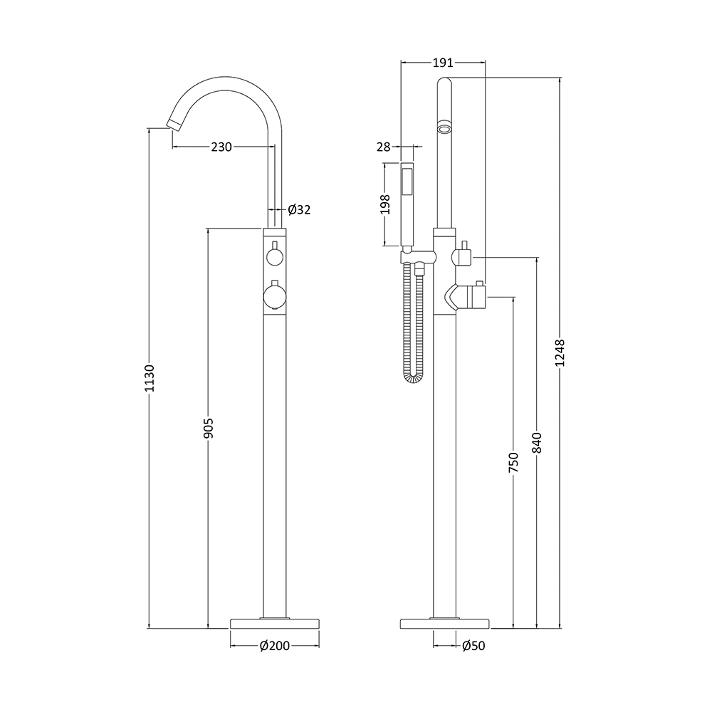 Hudson Reed Thermostatic Single Lever Floor Standing Bath Shower Mixer With Shower Handset and Hose