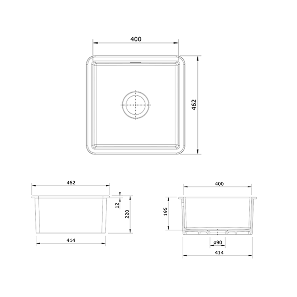 Rangemaster Rustique 1 Bowl Inset/Undermount Fireclay White Ceramic Kitchen Sink & Waste Kit - 462 x 462mm