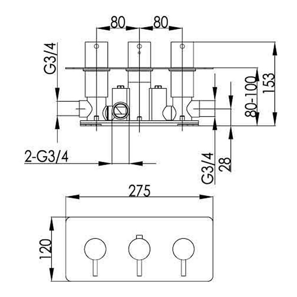 Inox Brushed Stainless Steel 2 Outlet Concealed Thermostatic Shower Valve - Horizontal