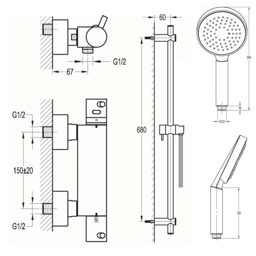 Flova Levo Thermostatic Bar Valve with Slide Rail & Multi-functional Handset