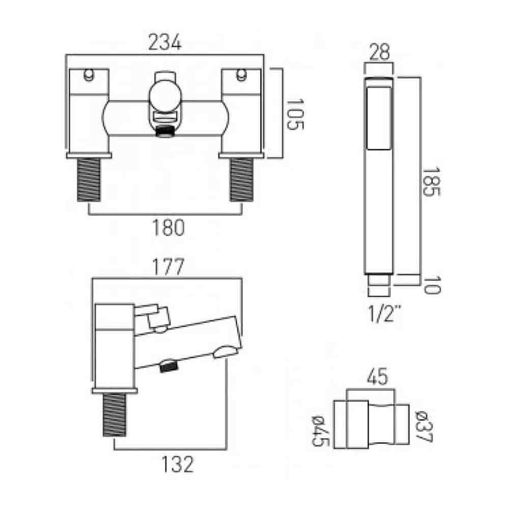 Vado Zoo Deck Mounted 2 Hole Bath Shower Mixer with Shower Kit