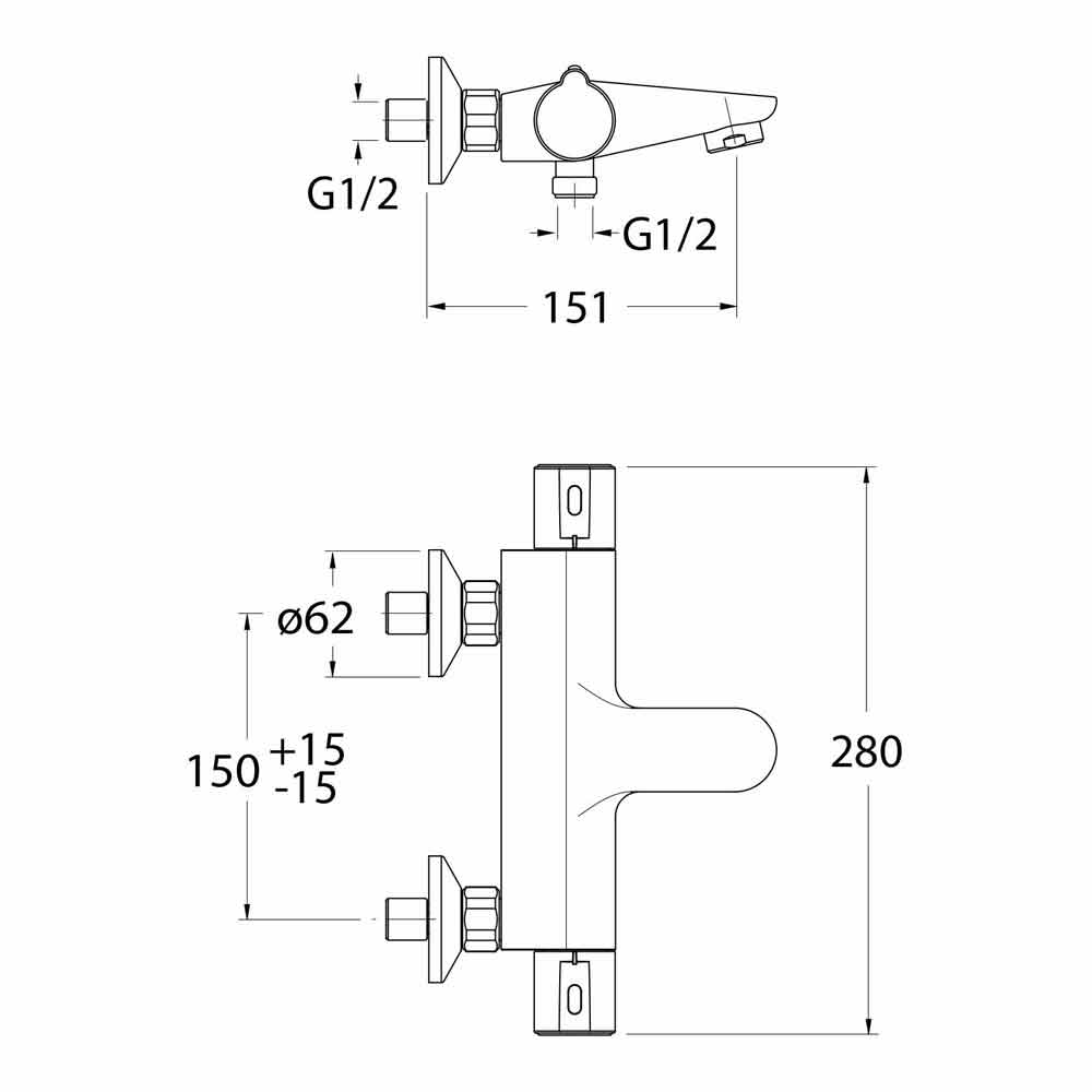 Crosswater Exposed Thermostatic Bath Shower Mixer with Integrated Bath Spout