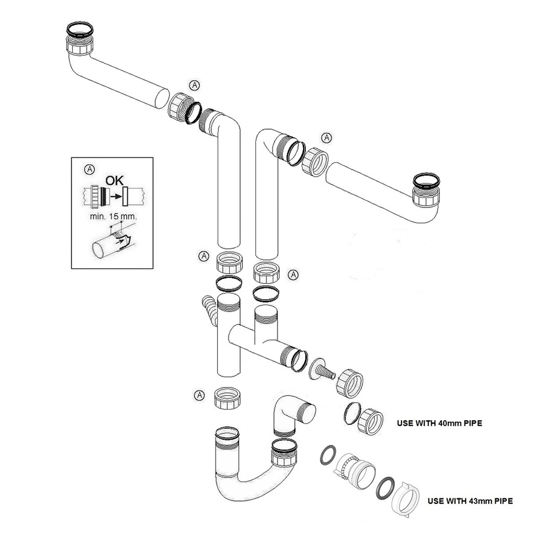 Vellamo Space Saving Double Bowl Plumbing Kit